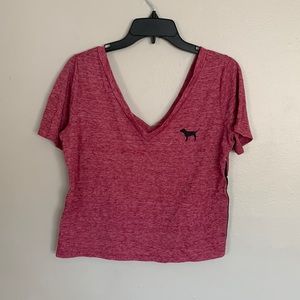 hot pink cropped off the shoulder shirt